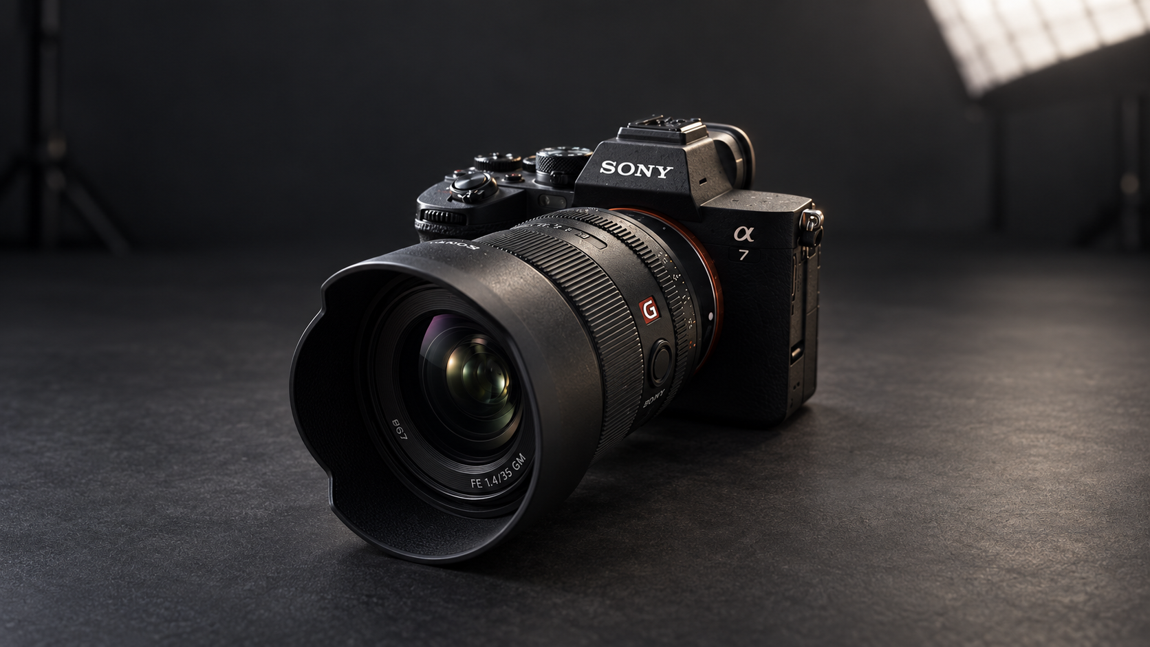 Sony A7 IV mit 35 mm GM Objektiv in einem Fotostudio